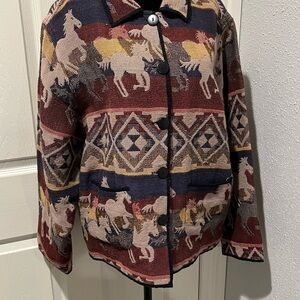 Jane Ashley vintage Horse Western Tapestry Equestrian Jacket Rodeo Sz Large